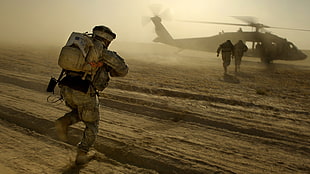 video game digital wallpaper, military, helicopters, soldier, United States Army HD wallpaper