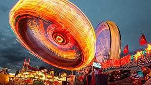 time-lapse photo of ferris wheel, long exposure, theme parks, ferris wheel, light painting