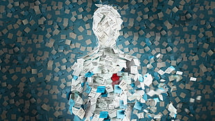white and blue papers, paper, post-it notes, sketches
