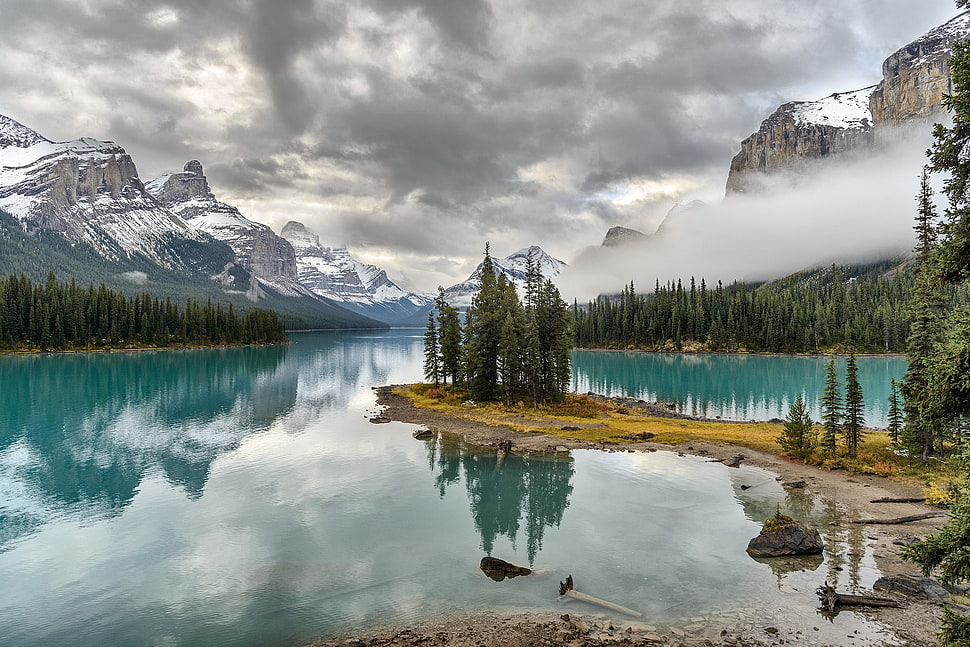 green trees, Canada, reflection, water, sky HD wallpaper