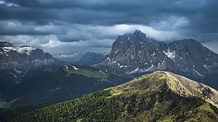 black and brown wooden board, landscape, mountains, clouds, dolomite alps HD wallpaper