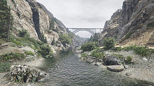 gray concrete bridge, Grand Theft Auto V, video games, river, bridge