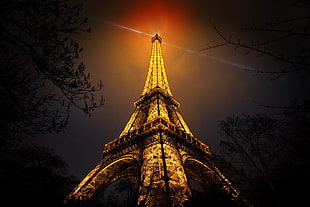 low angle photography of Eiffel Tower, Paris, night, Eiffel Tower, Paris, France HD wallpaper