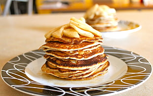 pancakes on white and gray plate