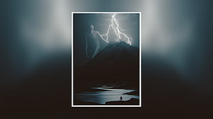 mountain and lightning photo, picture-in-picture, lightning, mountains, lake