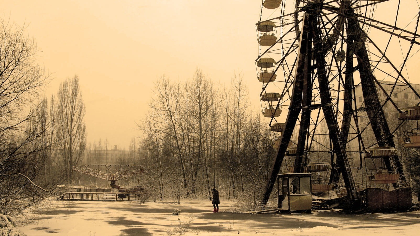 black ferris wheel, snow, ferris wheel, abandoned, Pripyat