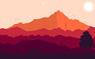 brown and red mountain illustration