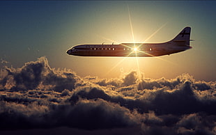 low-light photo of airliner in flight HD wallpaper