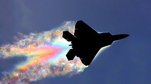 silhouette photo of jet plane, F-22 Raptor, military, photo manipulation