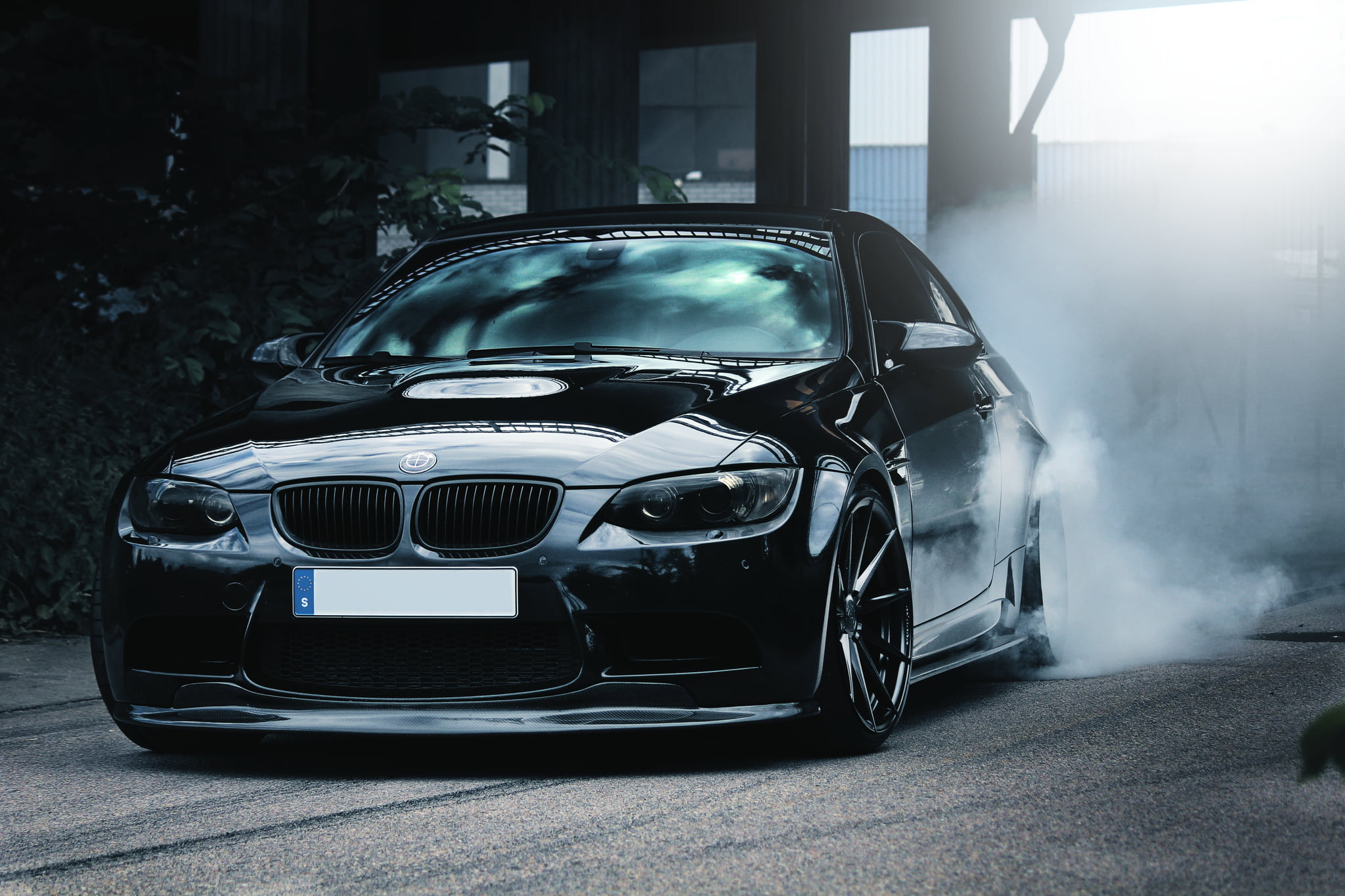 black BMW car, car, BMW, Burnout