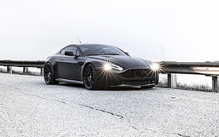 black Chevrolet coupe, car, Aston Martin, matte black, LED headlight