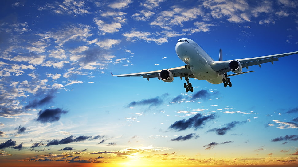 white airplane HD wallpaper