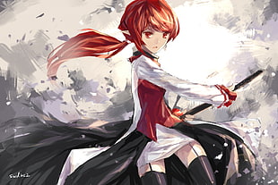 game character woman holding sword digital wallpaper