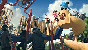 kids playing on playground digital painting, zombies, artwork HD wallpaper