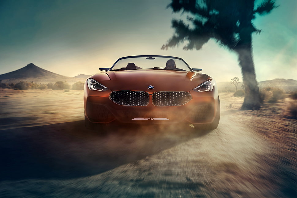 orange BMW convertible coupe HD wallpaper