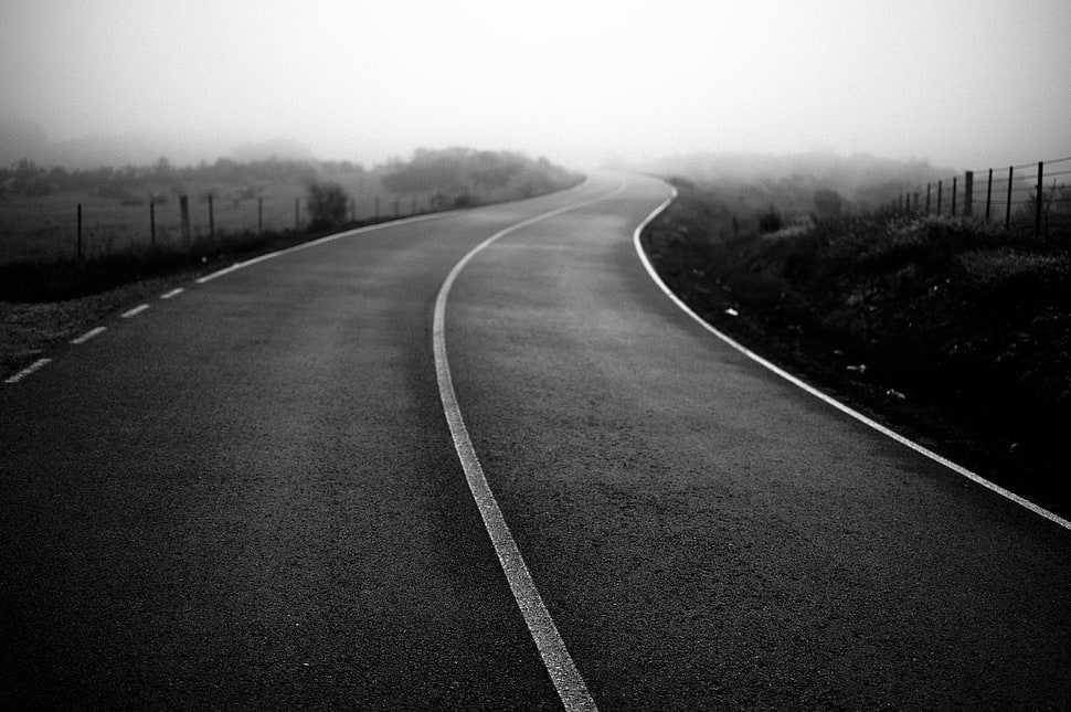 concrete road grayscale photo HD wallpaper