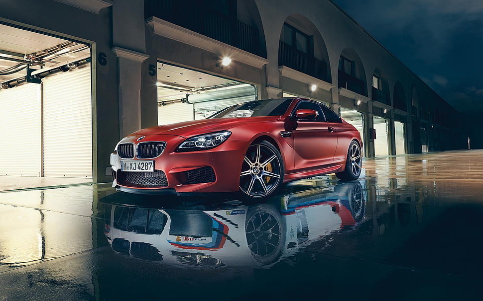 red BMW coupe, car, BMW, sports car, urban HD wallpaper
