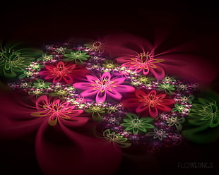 red, green, and pink floral LED illustration