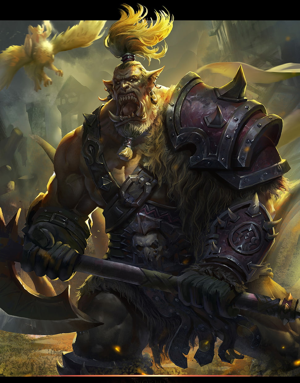 monster with axe character illustration, fantasy art,  World of Warcraft HD wallpaper