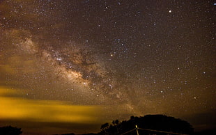 brown sky, stars, night, landscape HD wallpaper