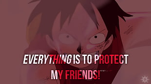 anime character with text overlay, anime, One Piece, Monkey D. Luffy