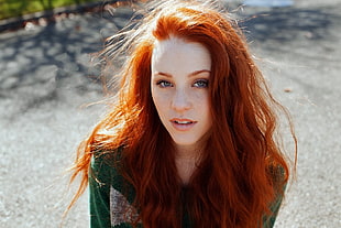 portrait photography of red-haired woman