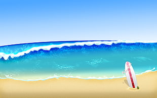 white surfboard near the beach illustration, beach, surfboards, waves, summer