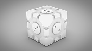 white cube decor, Companion Cube, Portal 2, abstract, gray