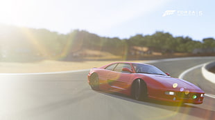 red Ferrari coupe, car, Forza Motorsport, video games, Ferrari HD wallpaper