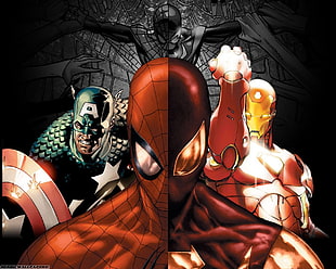 Captain America, Iron Man, Spider-Man illustration HD wallpaper