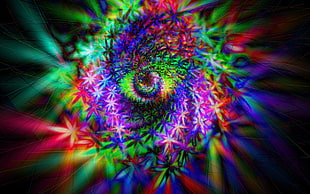 eye and cannabis leaves artwork, psychedelic