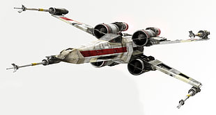 white and red Star Wars aircraft