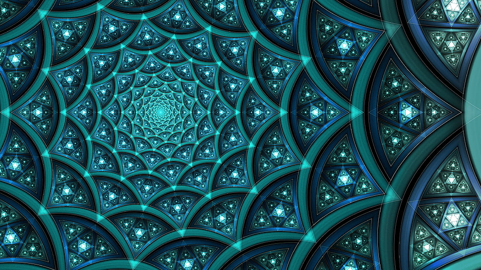 teal and blue fractal photography HD wallpaper