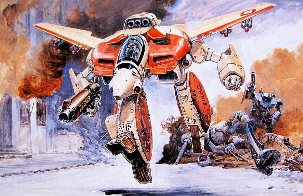 motorcycle digital art, Robotech, anime, robot, Macross HD wallpaper