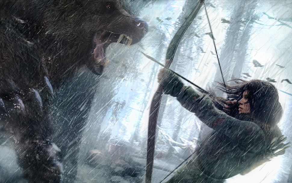 female character holding bow digital wallpaper, Rise of the Tomb Raider, artwork, video games HD wallpaper
