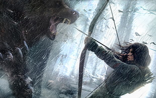 female character holding bow digital wallpaper, Rise of the Tomb Raider, artwork, video games