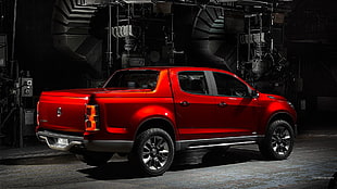 red crew-cab pickup truck, Holden Colorado, Holden, car, vehicle