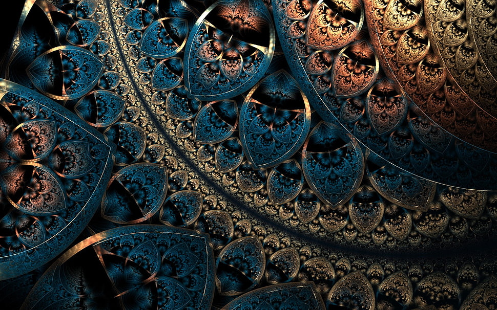 Blue and brown floral decor, fractal, pattern, abstract, digital art HD ...
