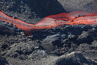 red lava, volcano, lava, eruption, nature