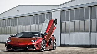 red sportscar, Lamborghini Aventador, Lamborghini, red cars, Super Car 