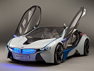 white and blue luxury car