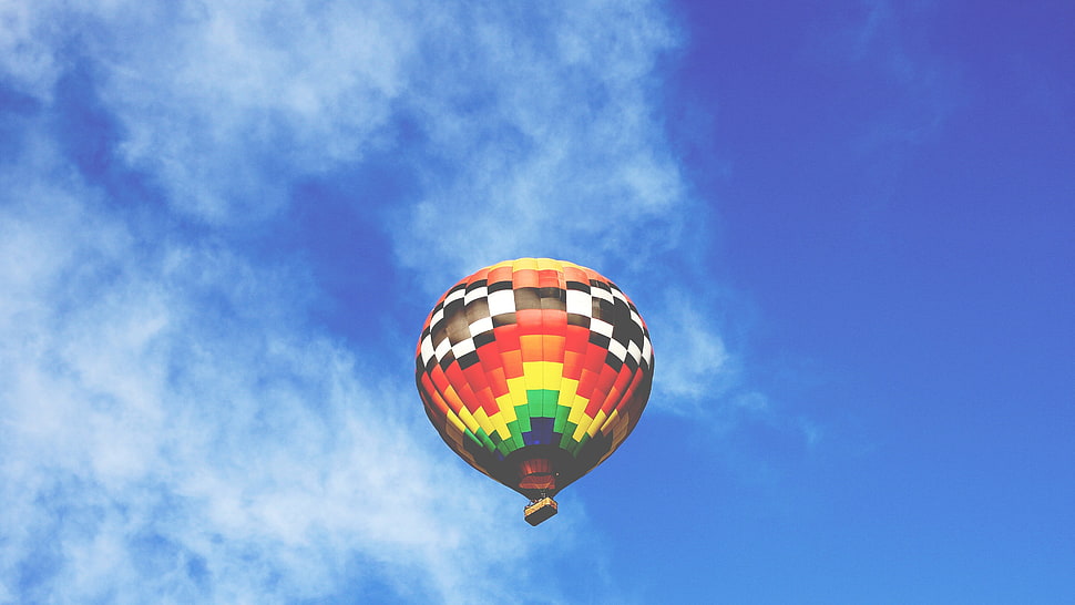 multicolored hot air balloon, photography, clear sky, clouds, hot air balloons HD wallpaper