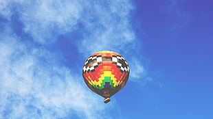 multicolored hot air balloon, photography, clear sky, clouds, hot air balloons