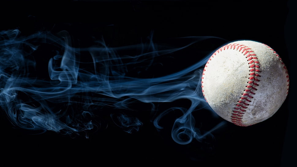 white and red baseball, baseball, smoke, photo manipulation, ball HD wallpaper