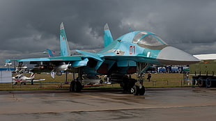 blue fighter jet, jets, Sukhoi, Sukhoi Su-34, aircraft