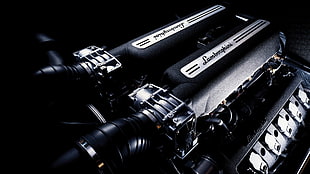 black Lamborghini vehicle engine, Lamborghini, engines, V10 engine HD wallpaper