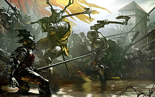 game wallpaper, warrior, Axe, battle, painting