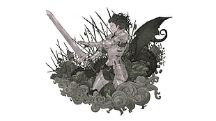 female anime character, anime, sword, simple background, Axe