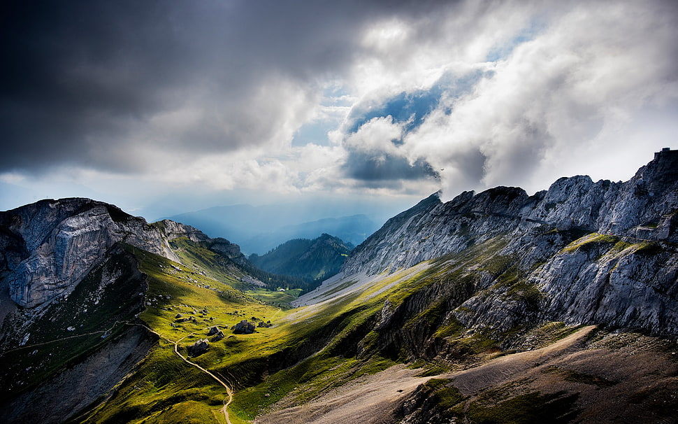mountain rage view under cloudy sky during daytime, landscape HD wallpaper