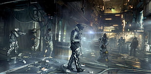 men holding gun game digital wallpaper, Deus Ex: Mankind Divided